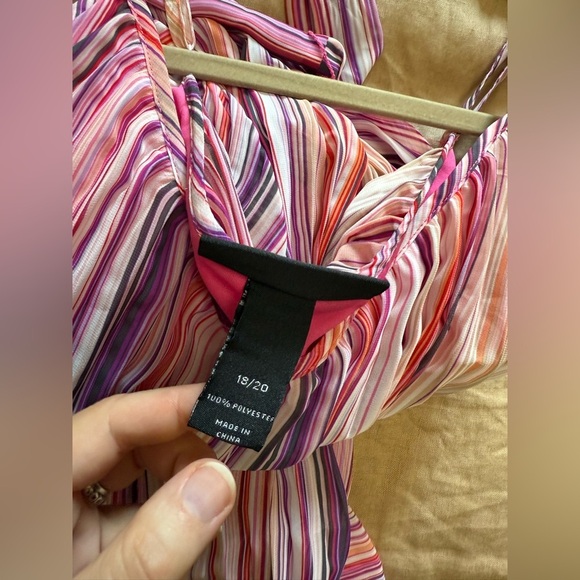 NEW 18/20 Lane Bryant pleated elegant fully lined Striped Pink Maxi Dress - Picture 5 of 9